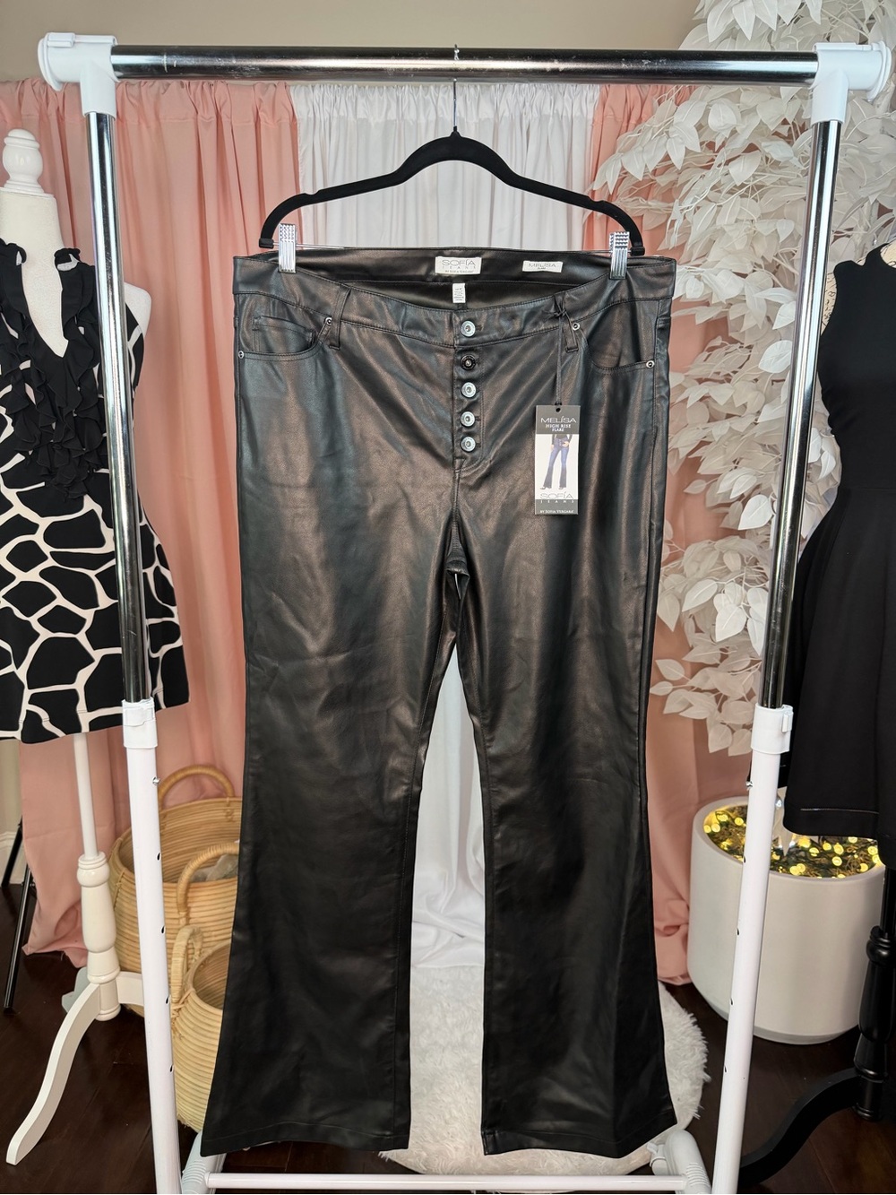 Sofia Vergara Black Faux Leather Flare Jeans